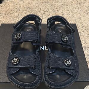 Chanel Black Fabric Sandals